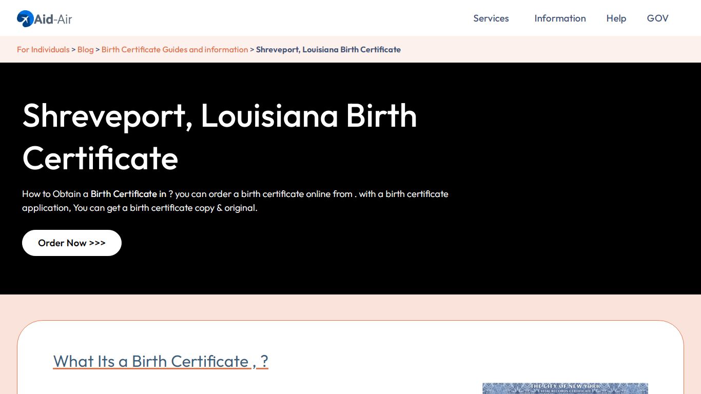 Order U.S. Birth Certificate in Shreveport | Louisiana, USA | Aid-Air
